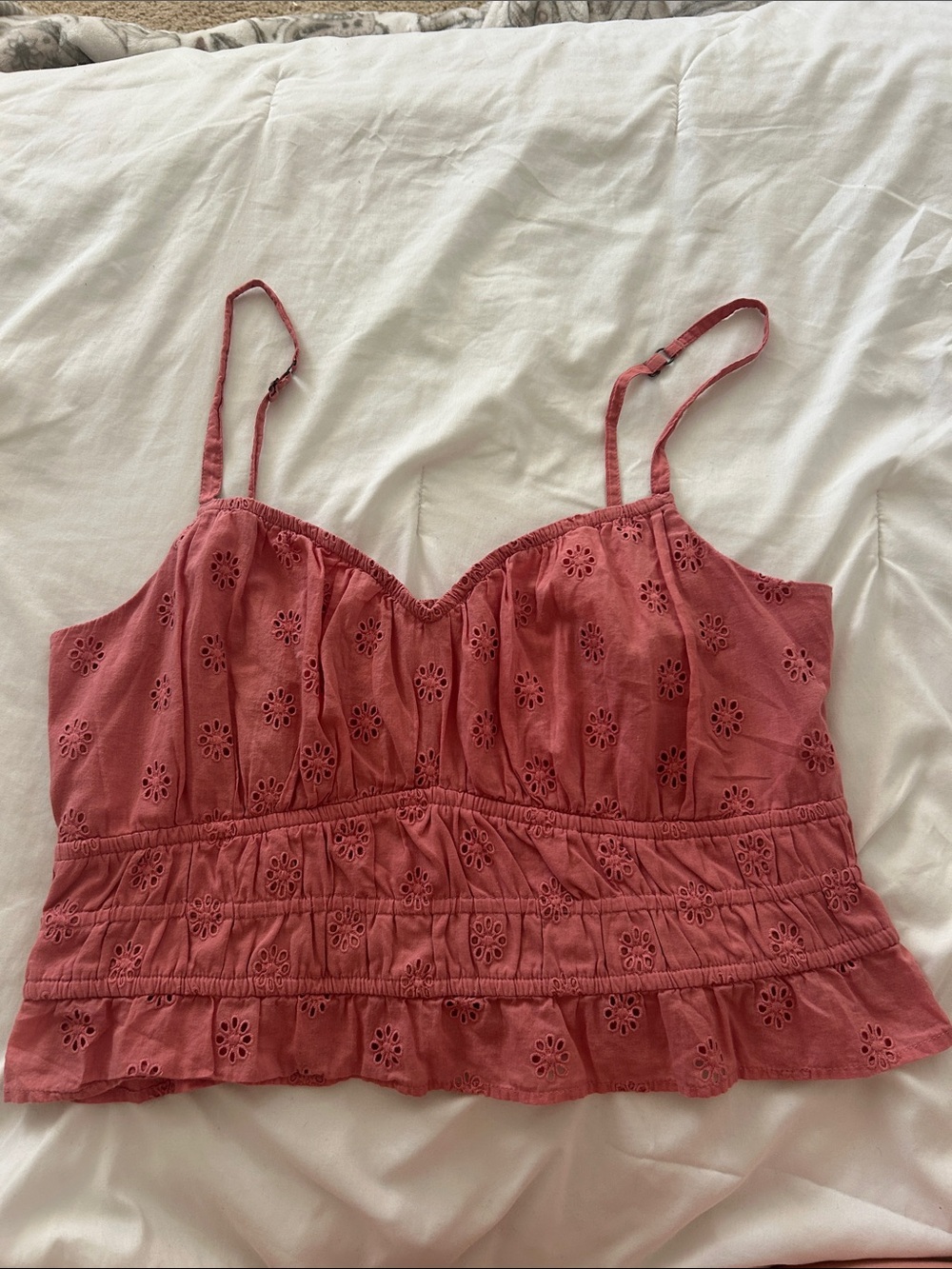 Hollister Women’s Rose Pink Eyelet Ruffle Cami Top